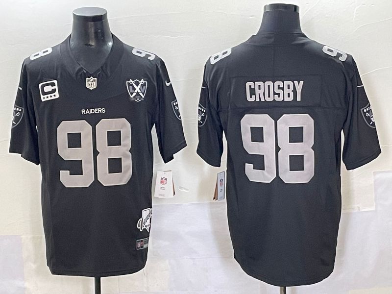 Men 2025 Oakland Raiders 98 Crosby Black Throwback Three generations Nike Limited NFL Jersey style 1